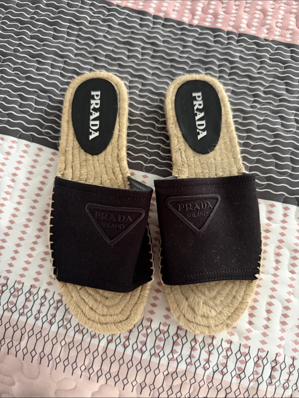 Prada Black Espadrille Mule Slides